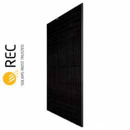 REC AA Pure-RX 460 W with black frame and black back sheet. 88 half-cut bifacial REC cells