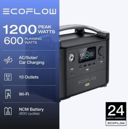 EcoFlow 600W Output 1200W Peak Push-Button Start Battery Generator RIVER Pro Fast Charging for Home Backup Power, Camping, RVs