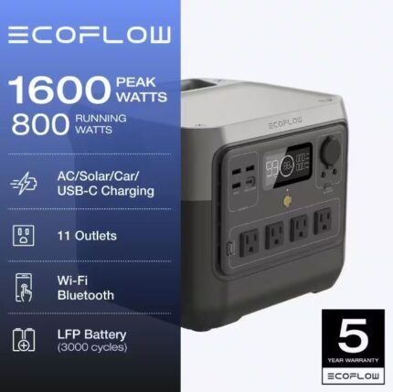 EcoFlow 800W Output 1600W Peak Push-Button Start Battery Generator RIVER 2 Pro, LFP Battery, Fast Charging for Outdoor, Camping