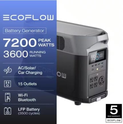 EcoFlow Battery Solar Generator DELTA Pro 3600Wh Solar, 3600W Output, LFP Power Station, Home Backup, Camping, Push-Button Start